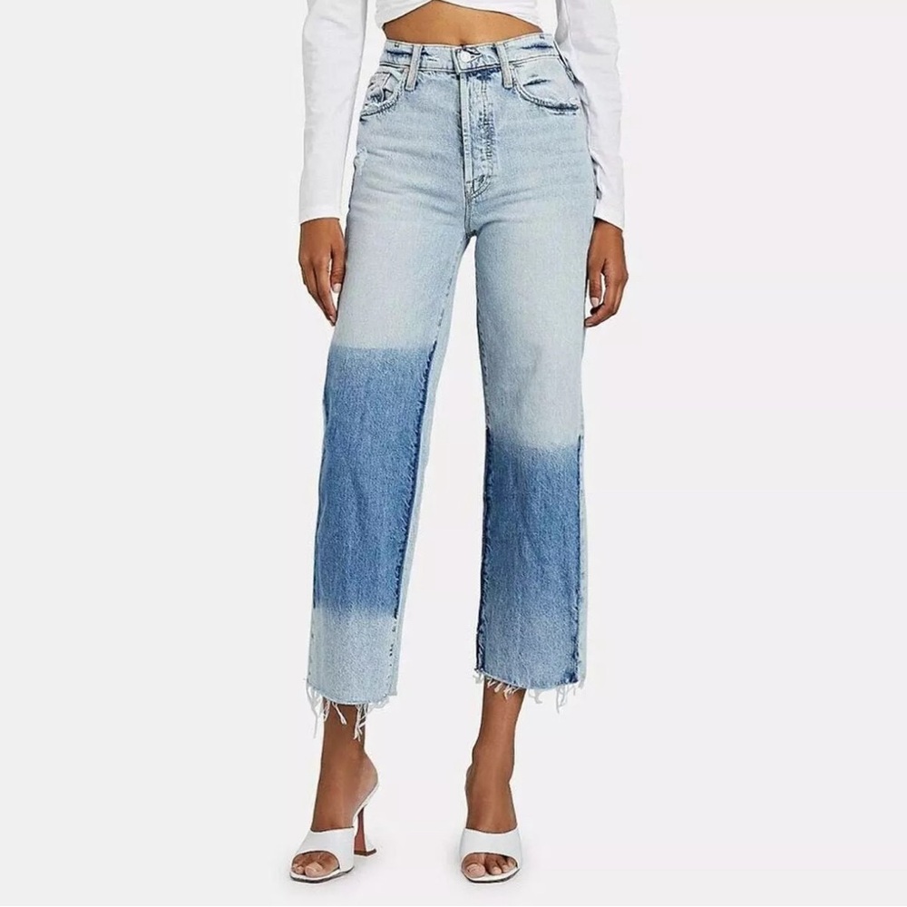 Mother Superior The Rambler Ankle Fray Two-Tone Denim Jeans Size 26